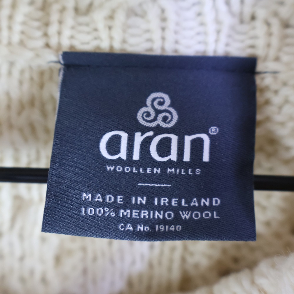 Aran Woollen Mills Merino Wool Cable Knit Wrap Cardigan S Cream Irish Sweater - Picture 7 of 11